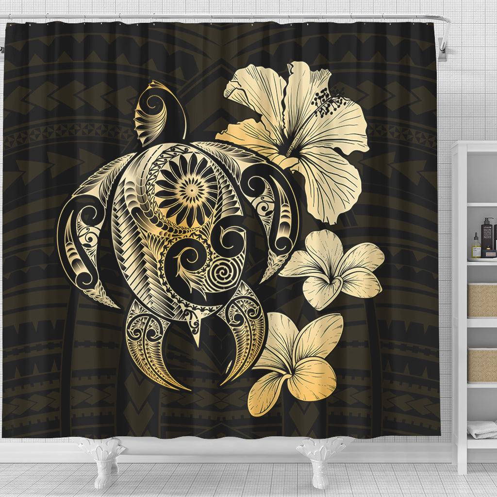 Hawaii Shower Curtain Hibiscus Plumeria Mix Polynesian Turtle
