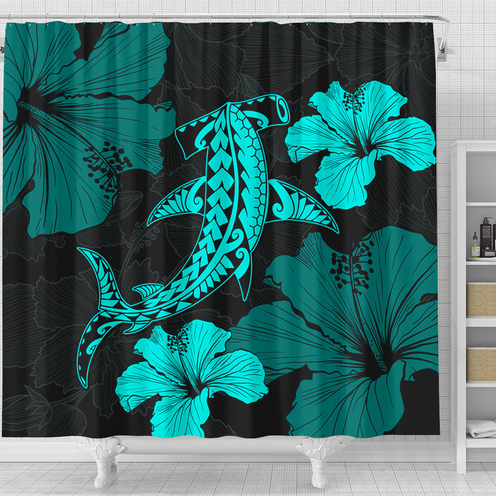 Hawaii Shower Curtain Hammerhead Shark Hibiscus Flower