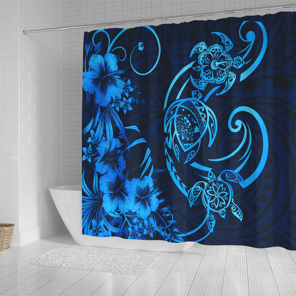 Hawaii Shower Curtain Hibiscus Flower And Map On The Back Turtle