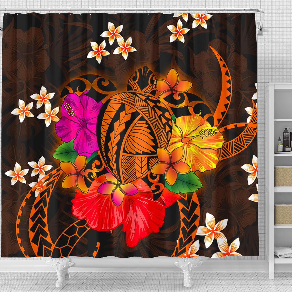 Hawaii Shower Curtain Polynesia Tribal Turtle Tropical Flower