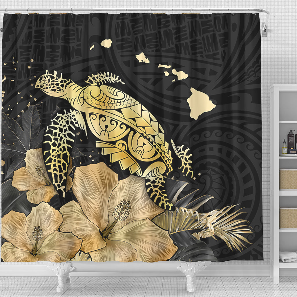 Hawaii Shower Curtain Turtle Hibiscus Gold