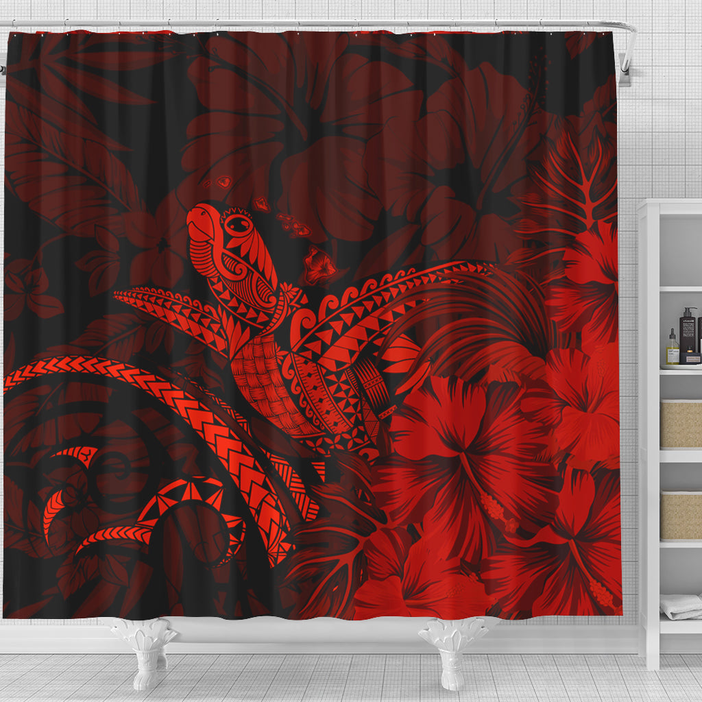 Hawaii Shower Curtain Turtle Polynesian With Hibiscus Flower