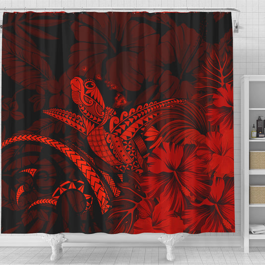 Hawaii Shower Curtain Turtle Polynesian With Hibiscus Flower