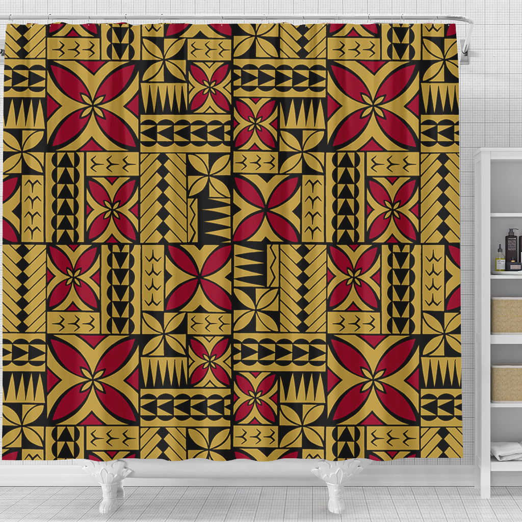 Samoa Shower Curtain Siapo Design Tribal Pattern Yellow