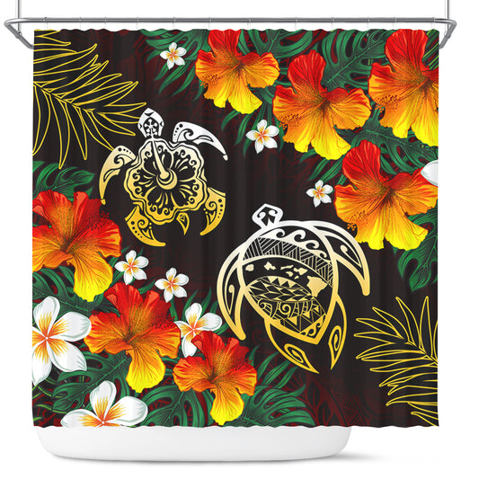 Hawaii Shower Curtain Polynesian Tribal Floral Turtle