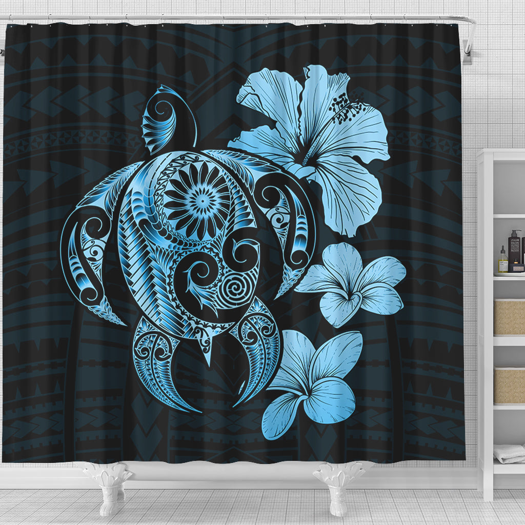Hawaii Shower Curtain Hibiscus Plumeria Mix Polynesian Turtle