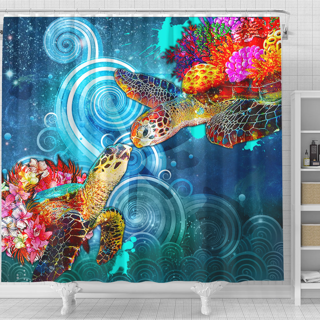 Hawaii Shower Curtain Turtle Kiss Ocean Galaxy