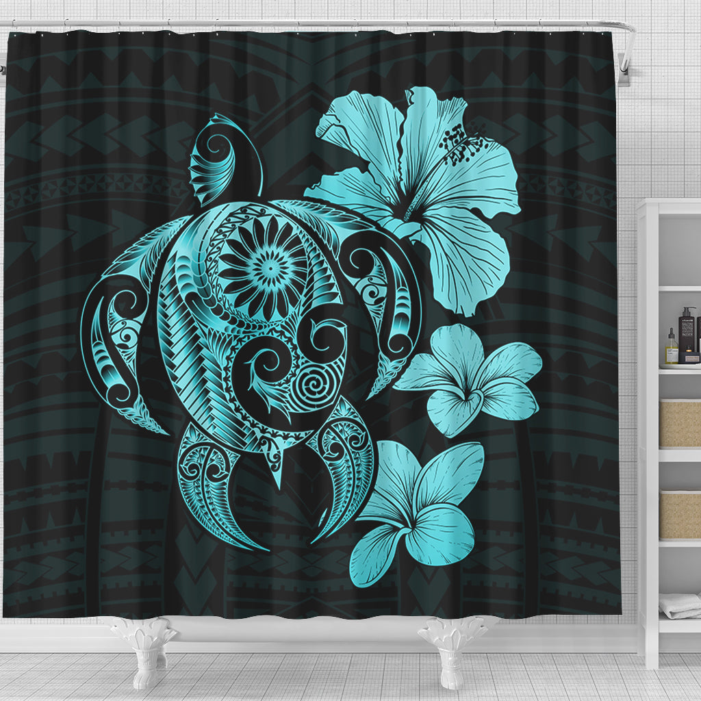 Hawaii Shower Curtain Hibiscus Plumeria Mix Polynesian Turtle