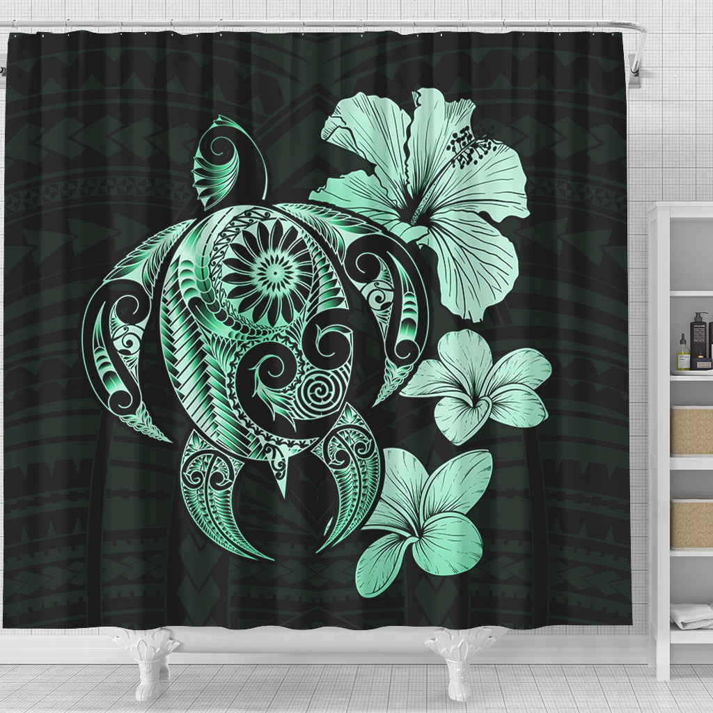 Hawaii Shower Curtain Hibiscus Plumeria Mix Polynesian Turtle