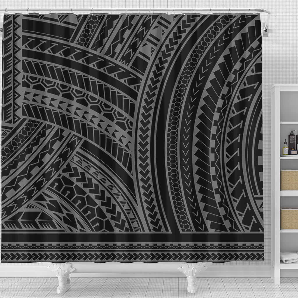 Hawaii Shower Curtain Polynesia Pattern Gray