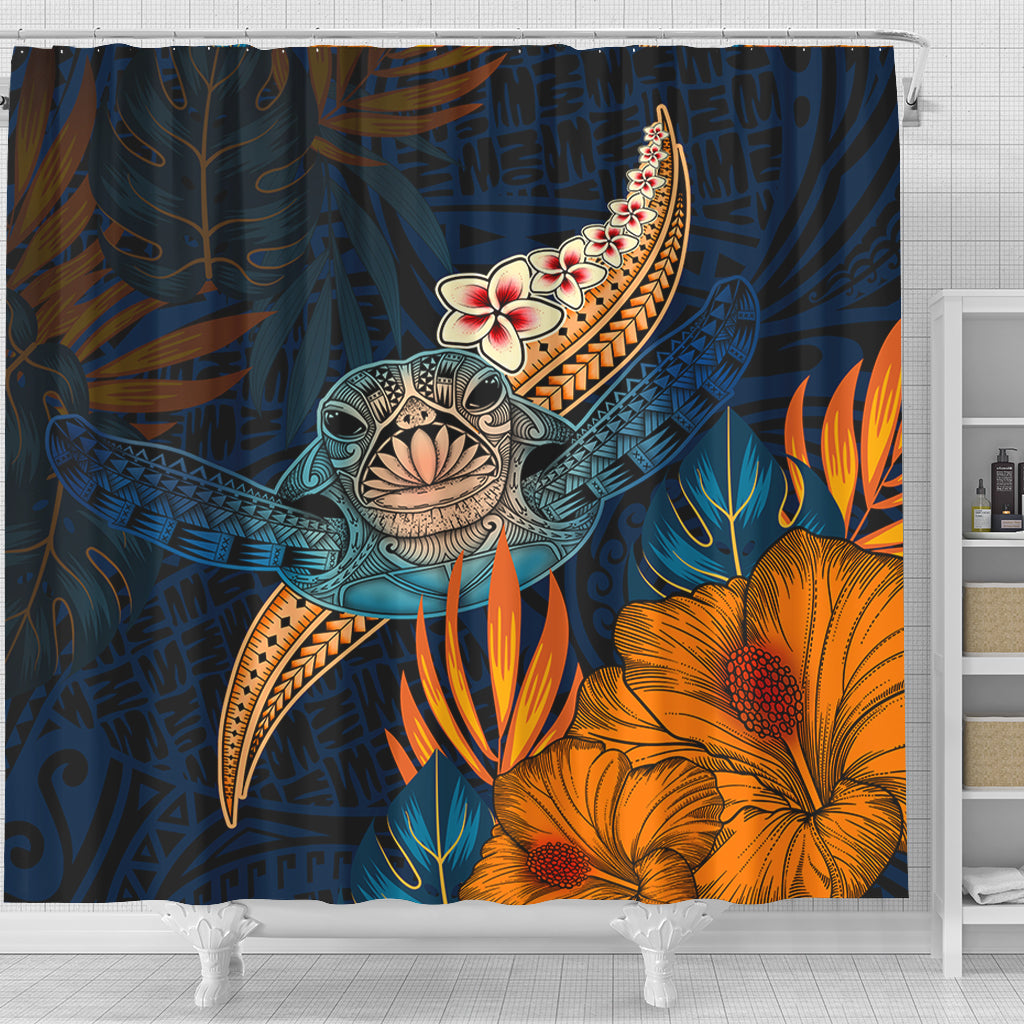 Hawaii Shower Curtain Turtle Design With Hibiscus Tropical Style