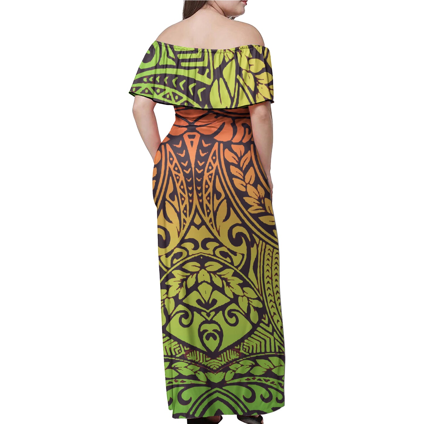 Polynesian Woman Off Shoulder Long Dress - Polynesian Pattern 14