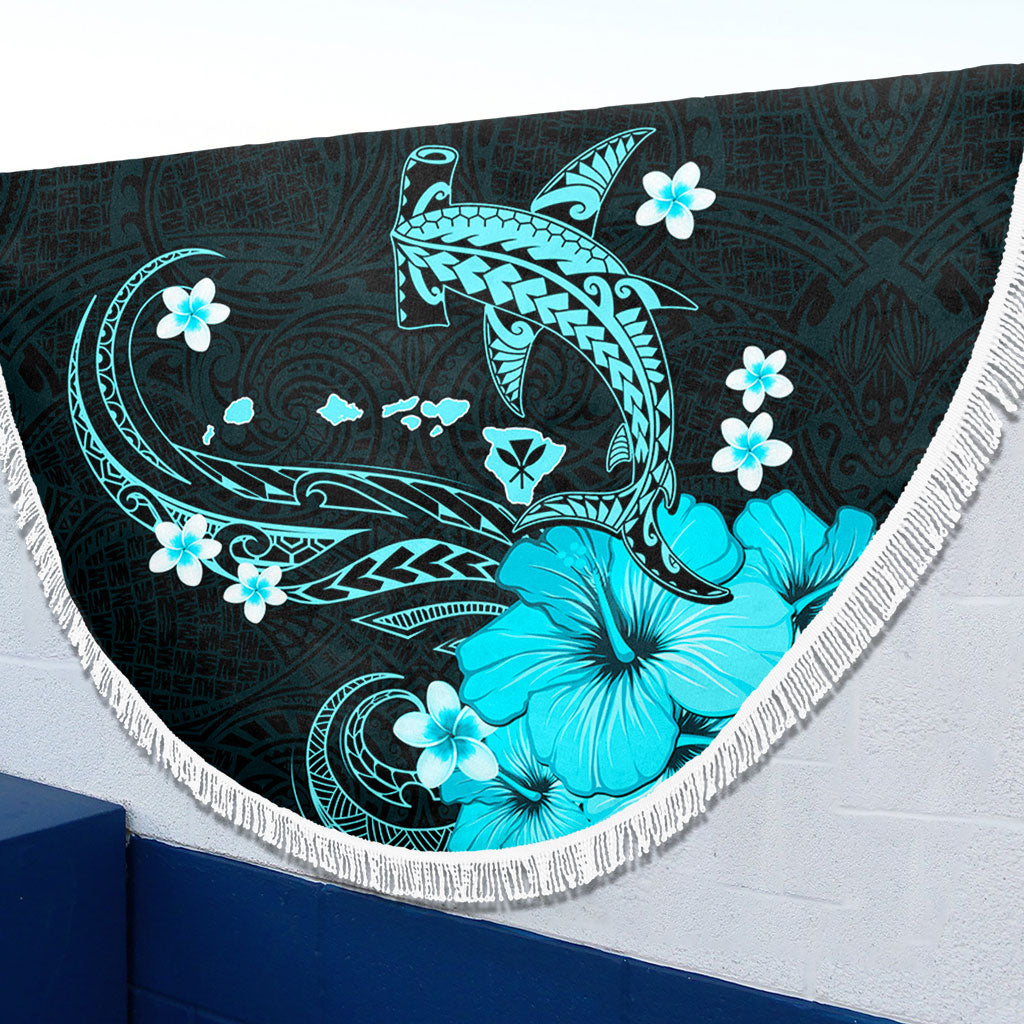 Hawaii Beach Blanket Kanaka Map And Shark Tribal Tattoo Turquoise
