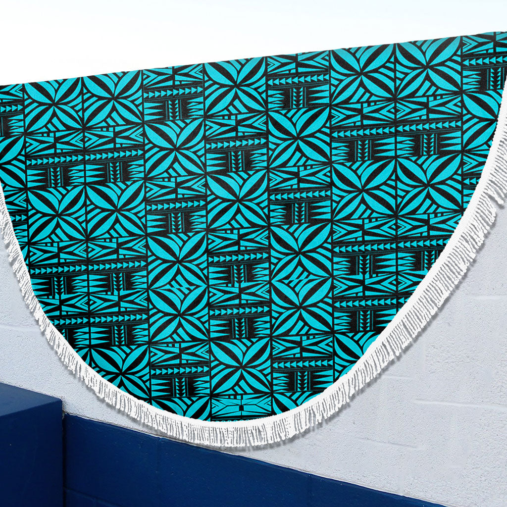 Samoa Beach Blanket Design Stretch Print Fabric Turquoise