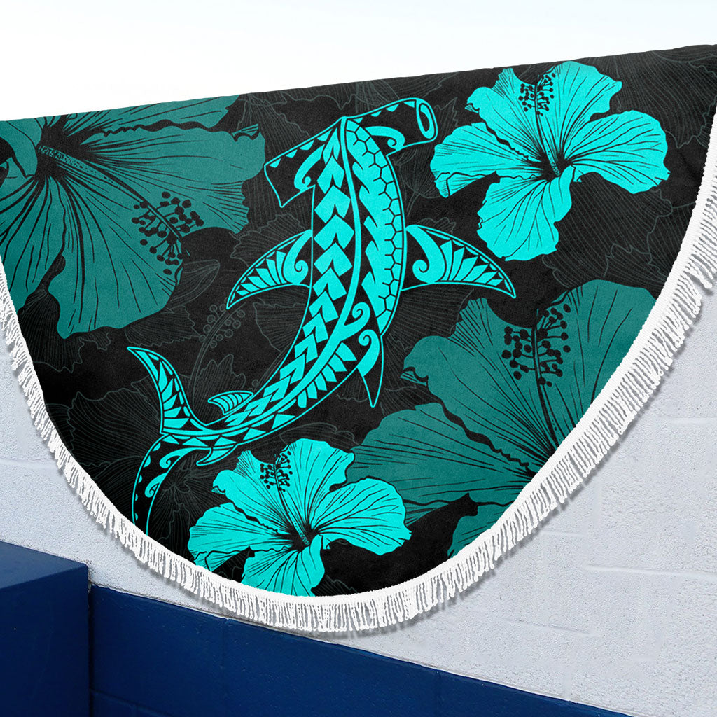 Hawaii Beach Blanket Hammerhead Shark Hibiscus Flower