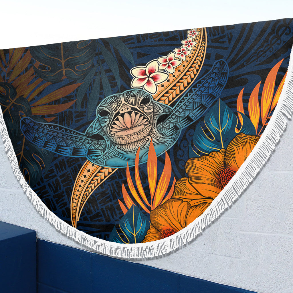 Hawaii Beach Blanket Turtle Design With Hibiscus Tropical Style