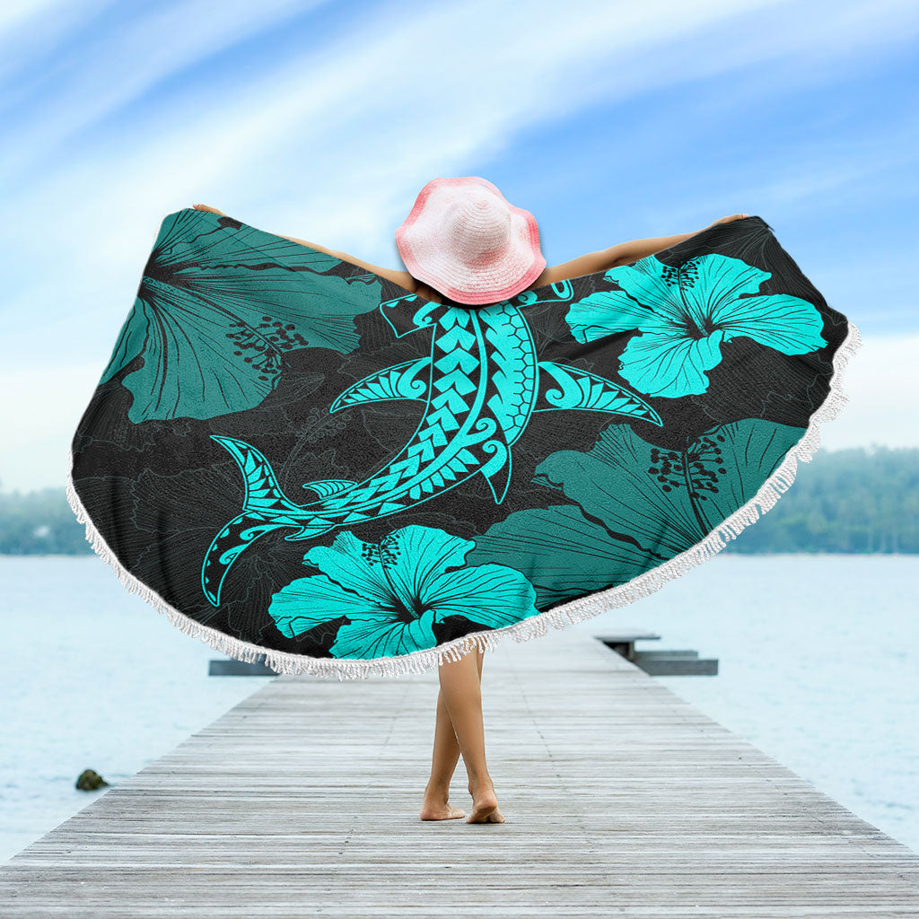 Hawaii Beach Blanket Hammerhead Shark Hibiscus Flower