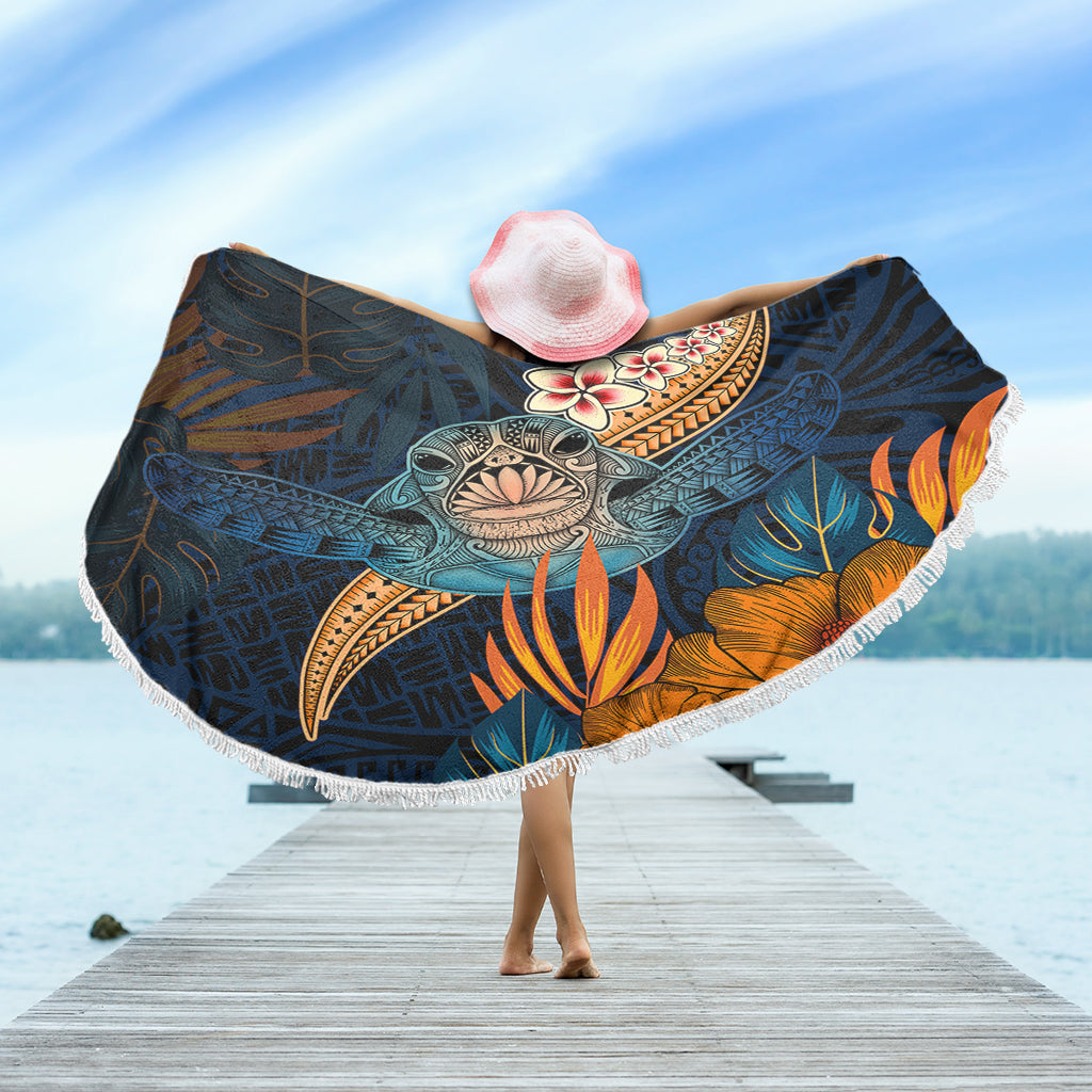 Hawaii Beach Blanket Turtle Design With Hibiscus Tropical Style