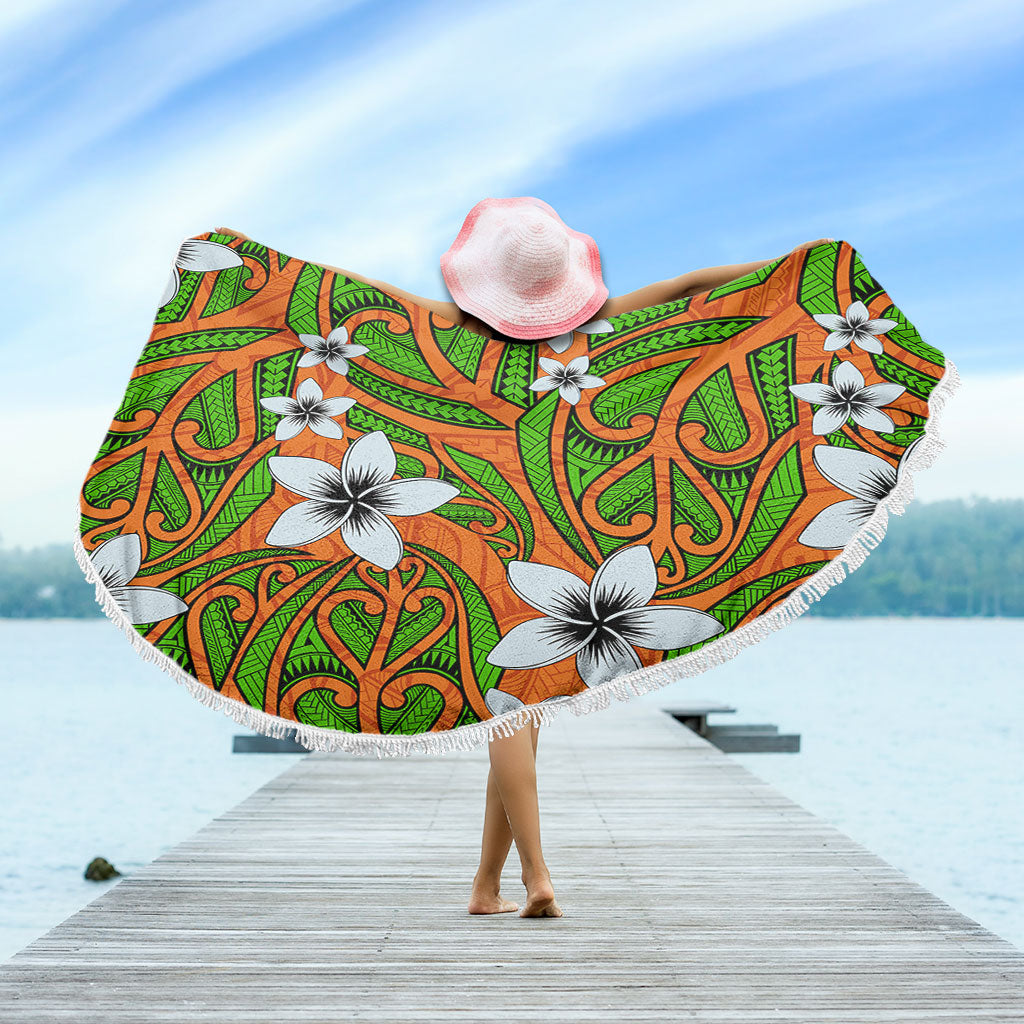 New Zealand Beach Blanket Maori Pattern Plumeria