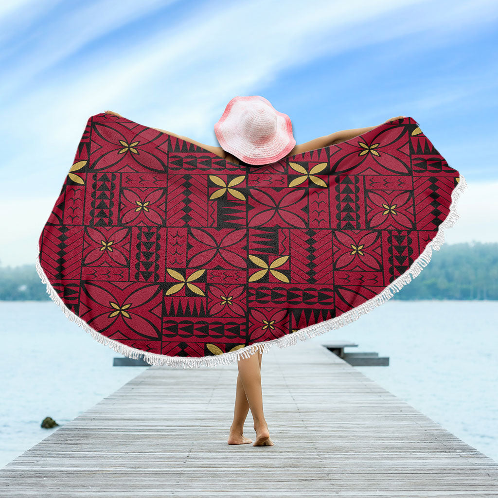 Samoa Beach Blanket Siapo Design Tribal Pattern Red