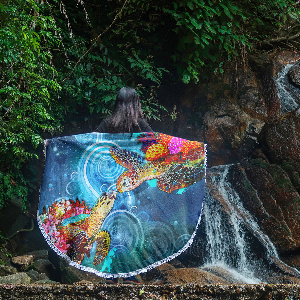 Hawaii Beach Blanket Turtle Kiss Ocean Galaxy