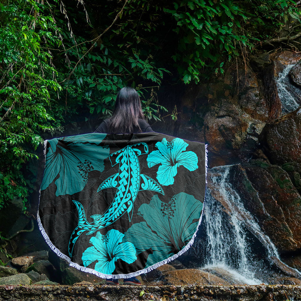 Hawaii Beach Blanket Hammerhead Shark Hibiscus Flower
