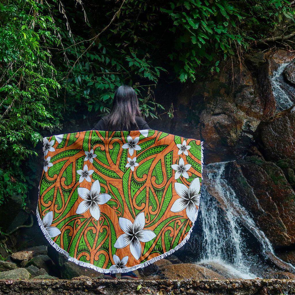 New Zealand Beach Blanket Maori Pattern Plumeria