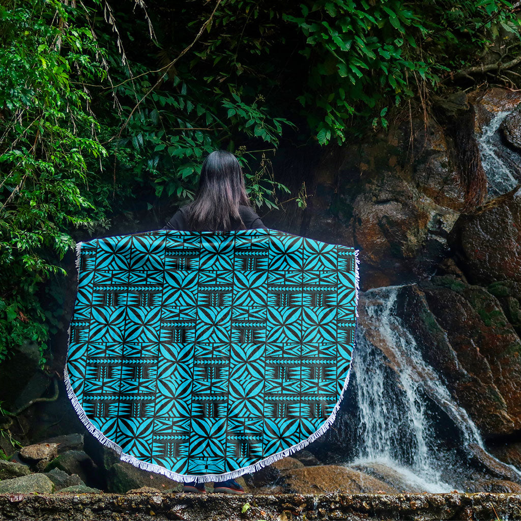 Samoa Beach Blanket Design Stretch Print Fabric Turquoise