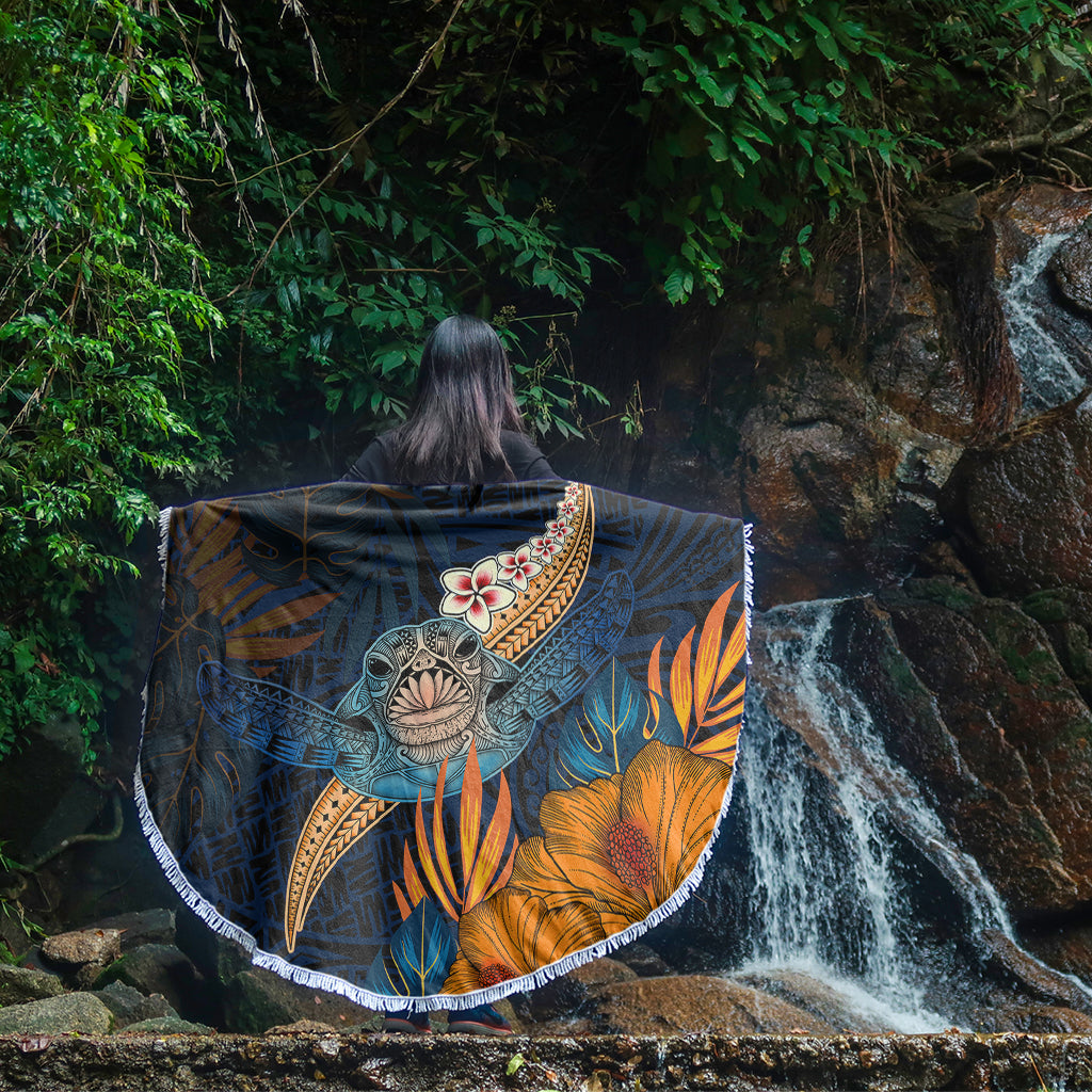 Hawaii Beach Blanket Turtle Design With Hibiscus Tropical Style