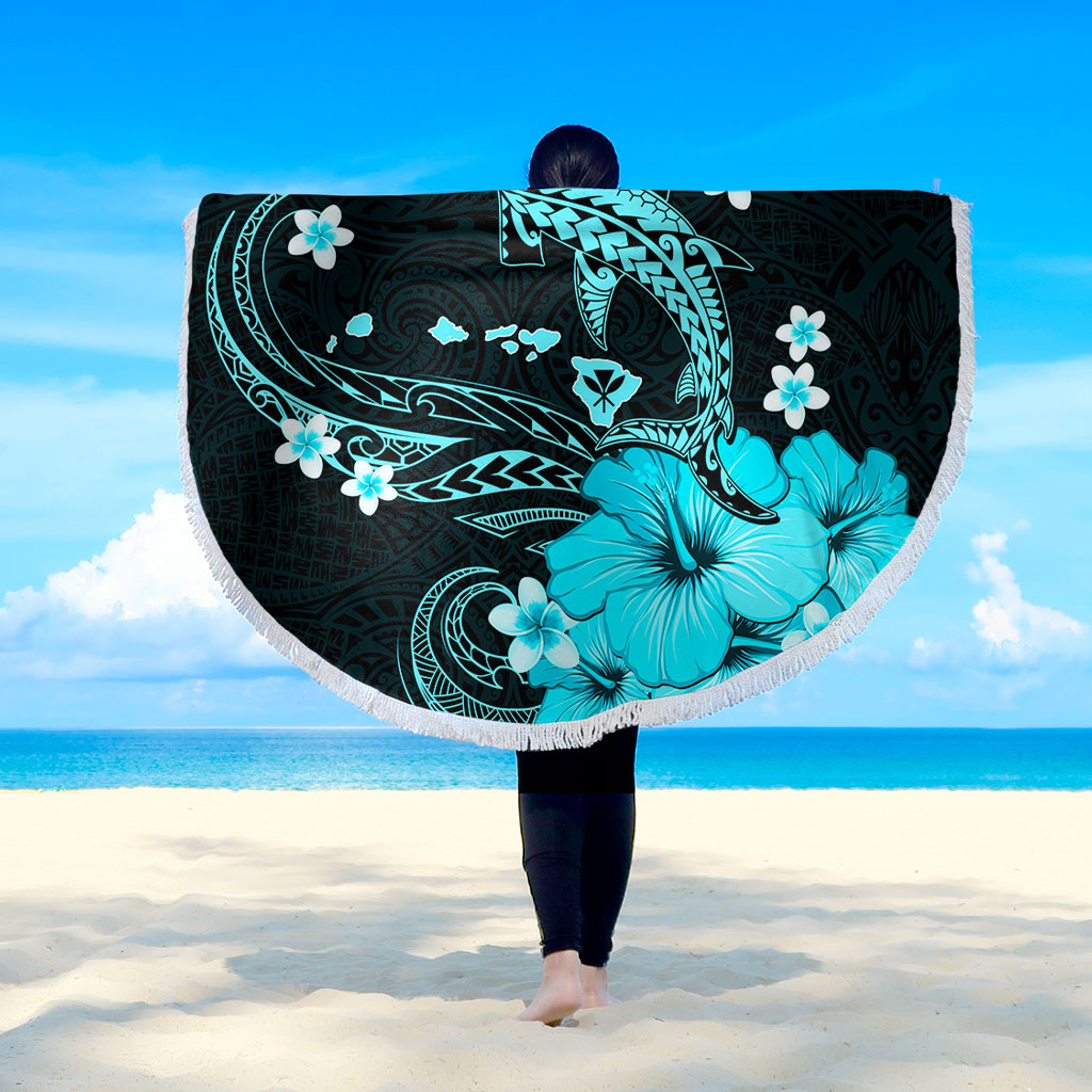 Hawaii Beach Blanket Kanaka Map And Shark Tribal Tattoo Turquoise