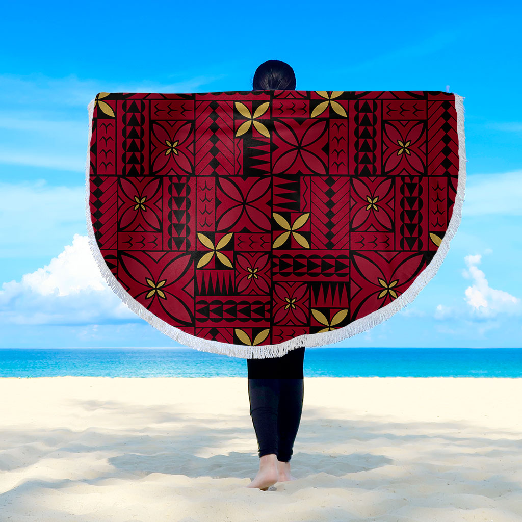 Samoa Beach Blanket Siapo Design Tribal Pattern Red