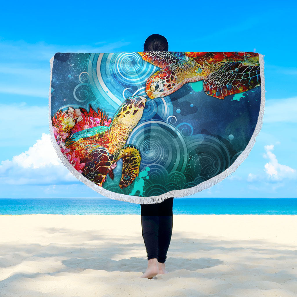 Hawaii Beach Blanket Turtle Kiss Ocean Galaxy
