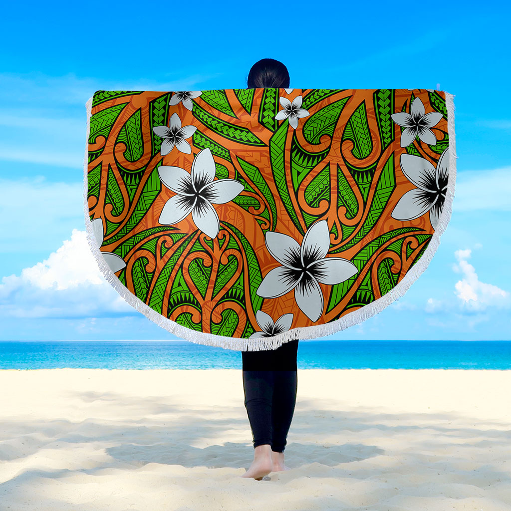 New Zealand Beach Blanket Maori Pattern Plumeria