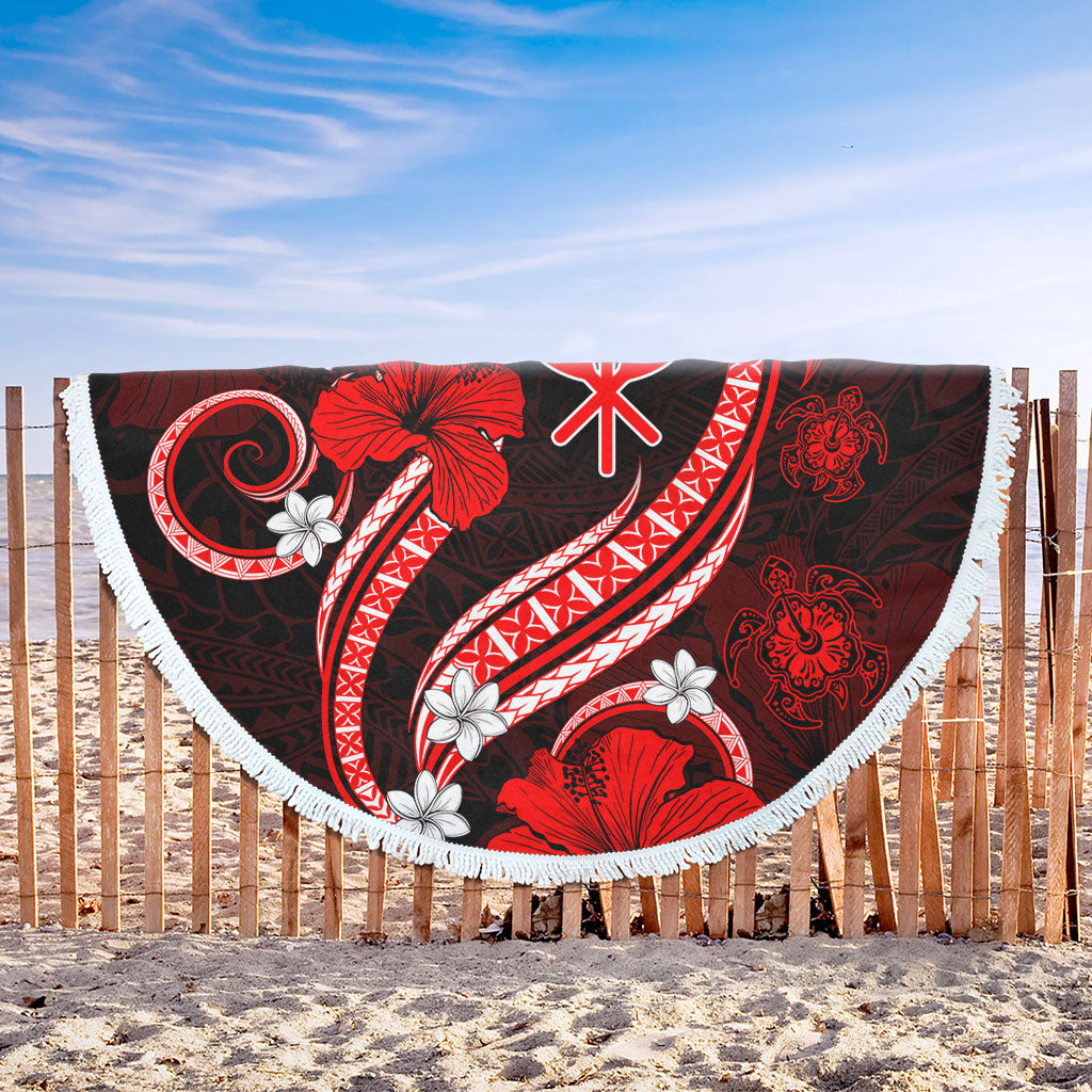 Hawaii Beach Blanket Kanaka Maoli Hibiscus Turtle Ocean Pacific Red Style