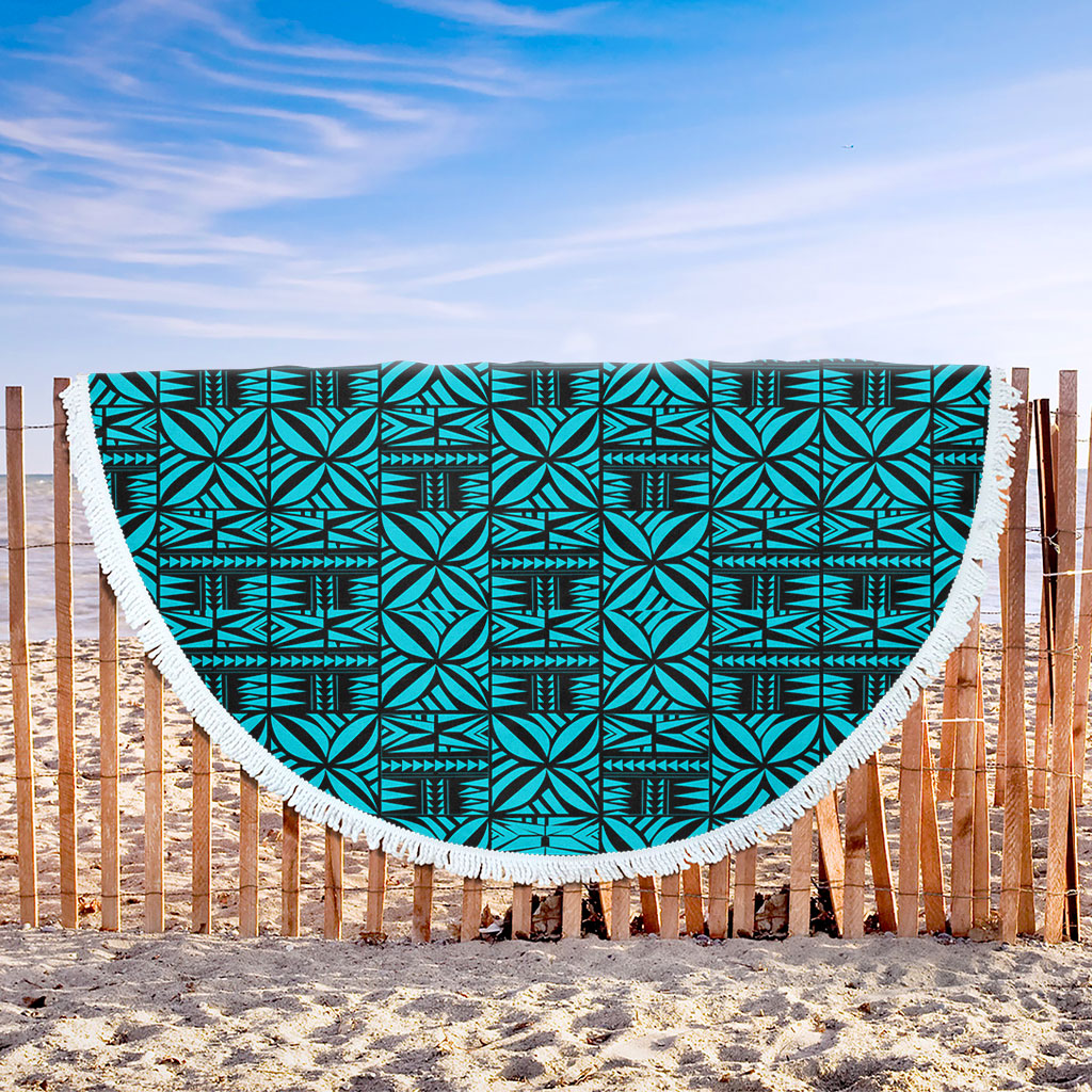 Samoa Beach Blanket Design Stretch Print Fabric Turquoise