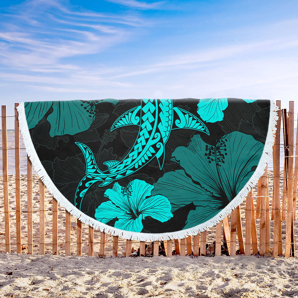 Hawaii Beach Blanket Hammerhead Shark Hibiscus Flower