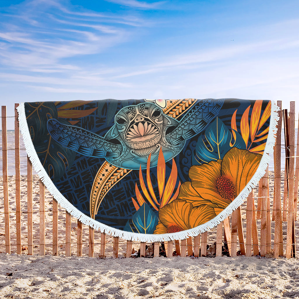 Hawaii Beach Blanket Turtle Design With Hibiscus Tropical Style