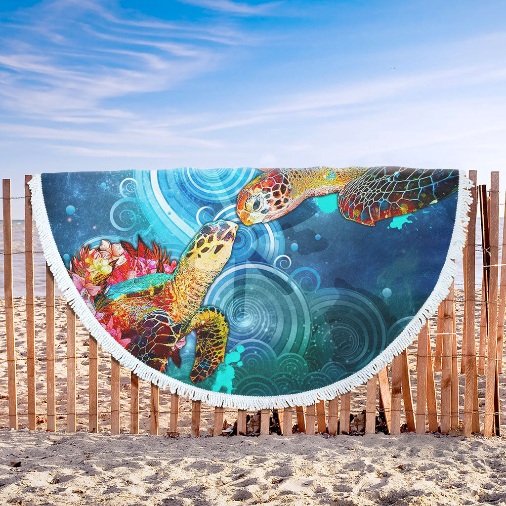 Hawaii Beach Blanket Turtle Kiss Ocean Galaxy