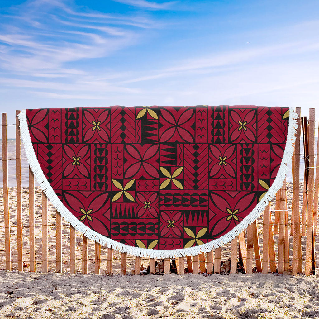 Samoa Beach Blanket Siapo Design Tribal Pattern Red