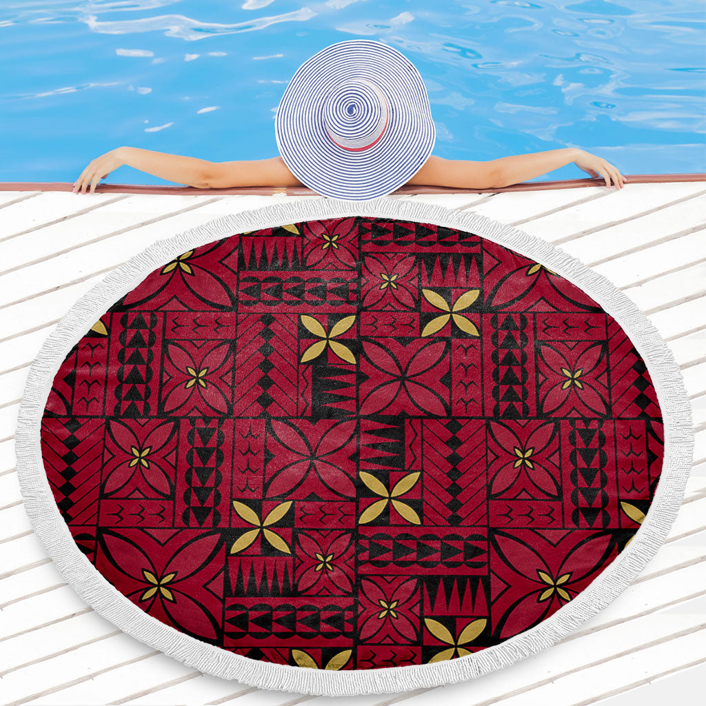 Samoa Beach Blanket Siapo Design Tribal Pattern Red