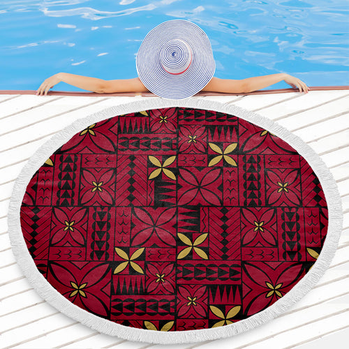 Samoa Beach Blanket Siapo Design Tribal Pattern Red