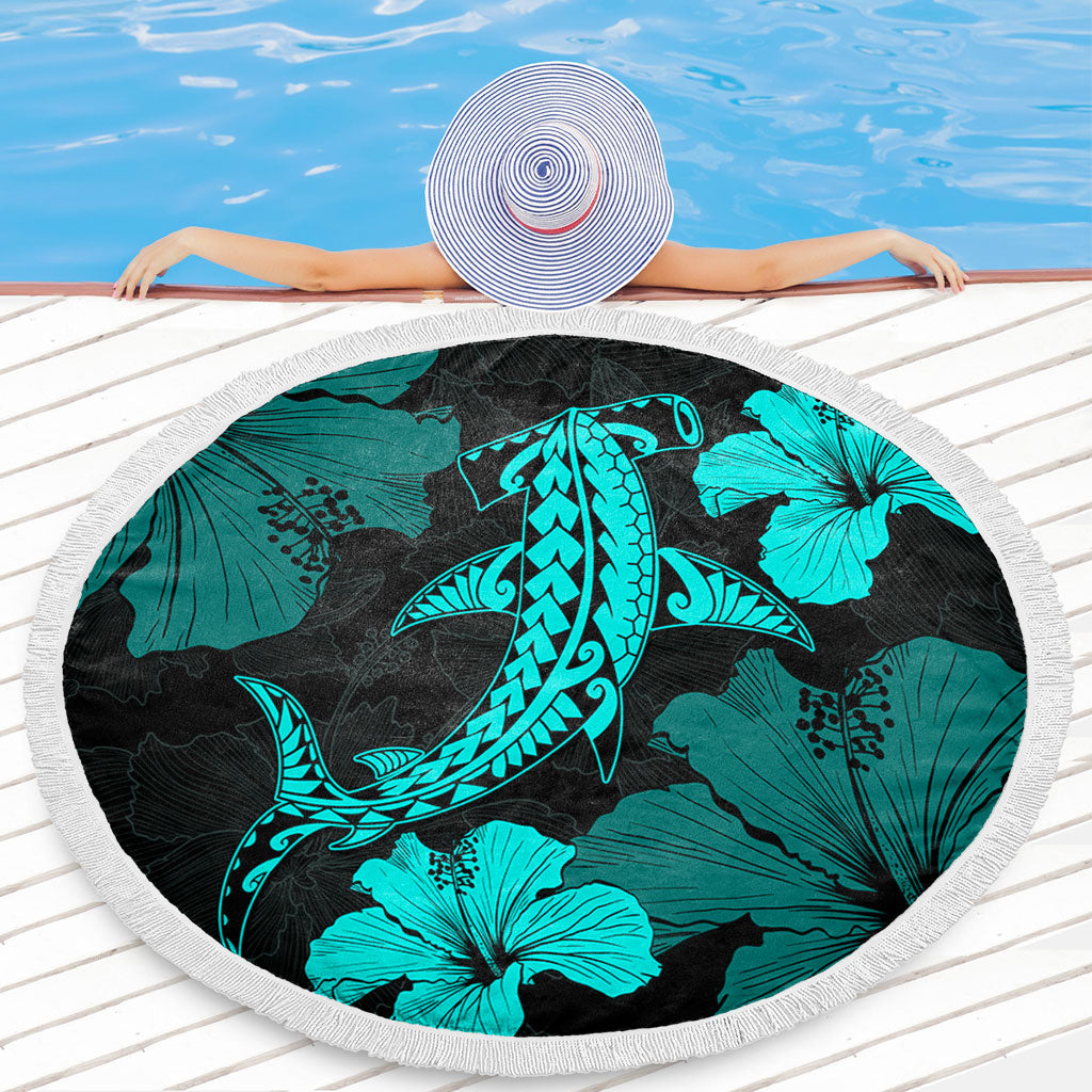 Hawaii Beach Blanket Hammerhead Shark Hibiscus Flower