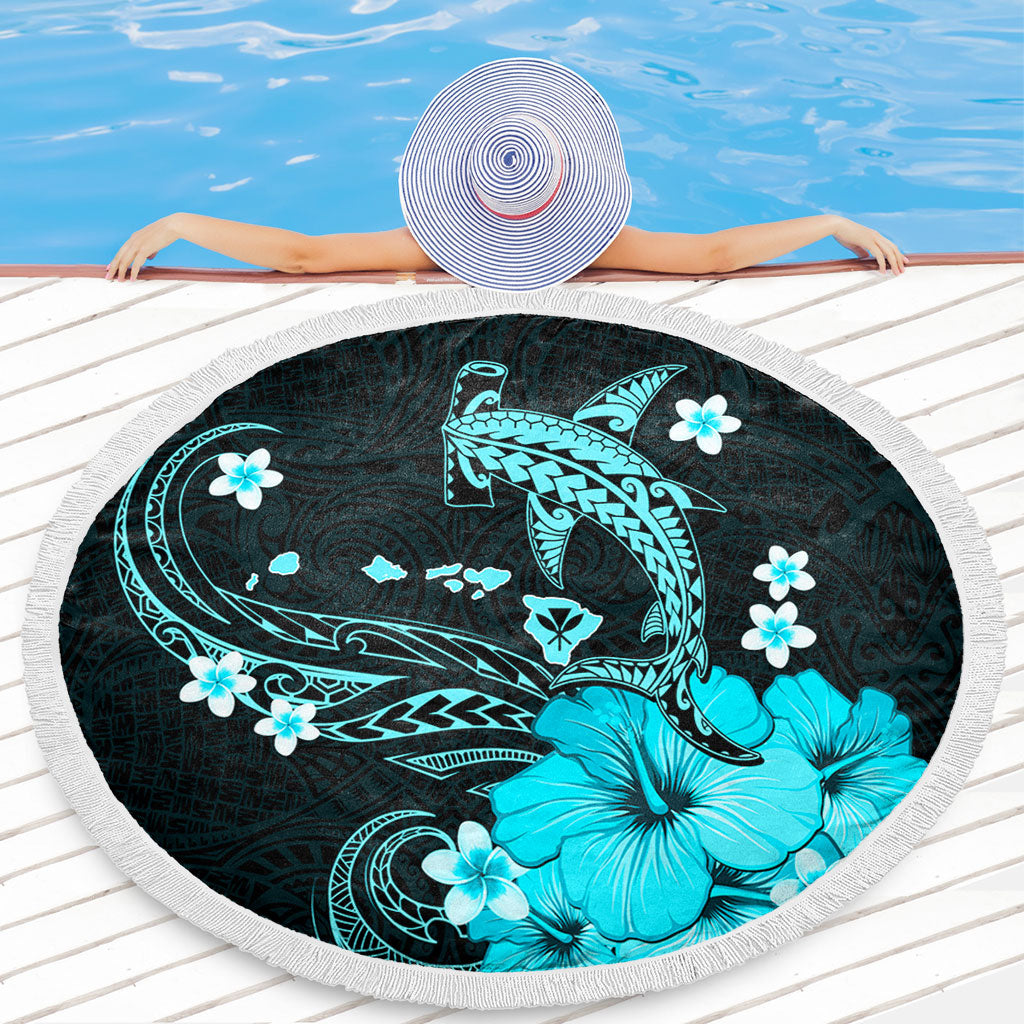 Hawaii Beach Blanket Kanaka Map And Shark Tribal Tattoo Turquoise