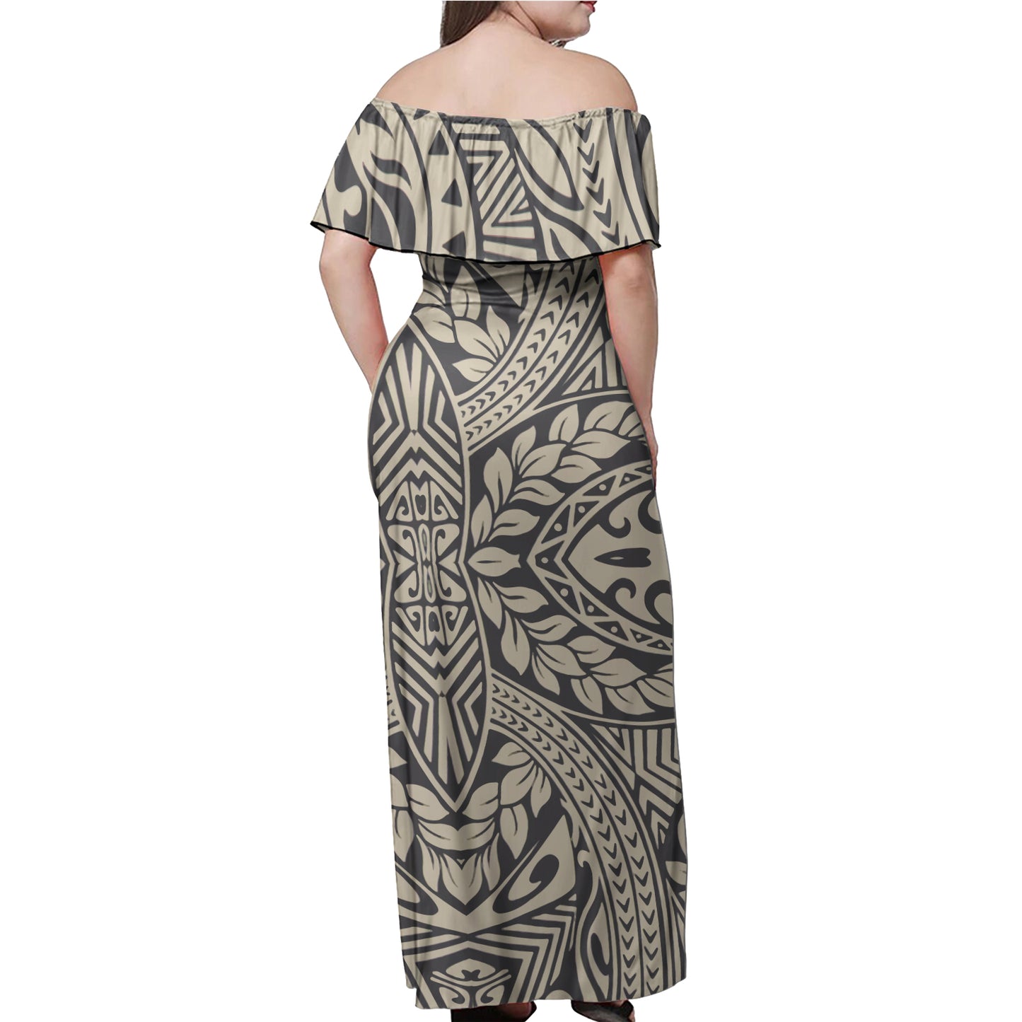Polynesian Woman Off Shoulder Long Dress - Polynesian Pattern 15
