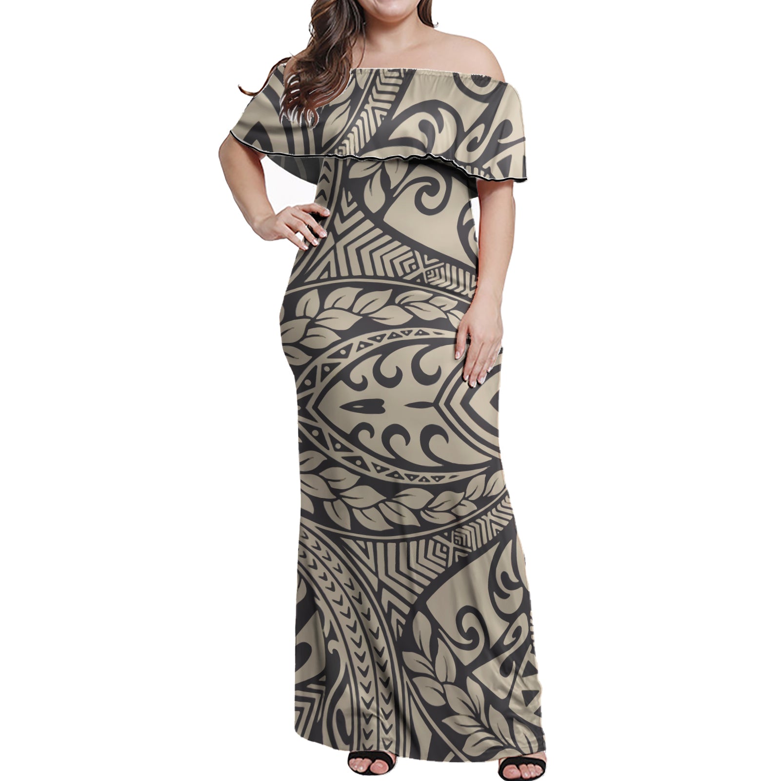 Polynesian Woman Off Shoulder Long Dress - Polynesian Pattern 15