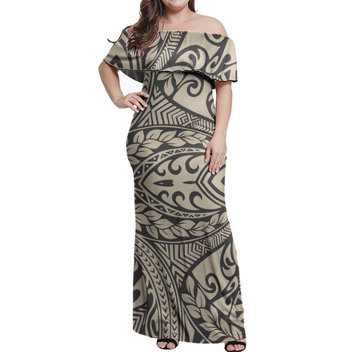 Polynesian Woman Off Shoulder Long Dress - Polynesian Pattern 15