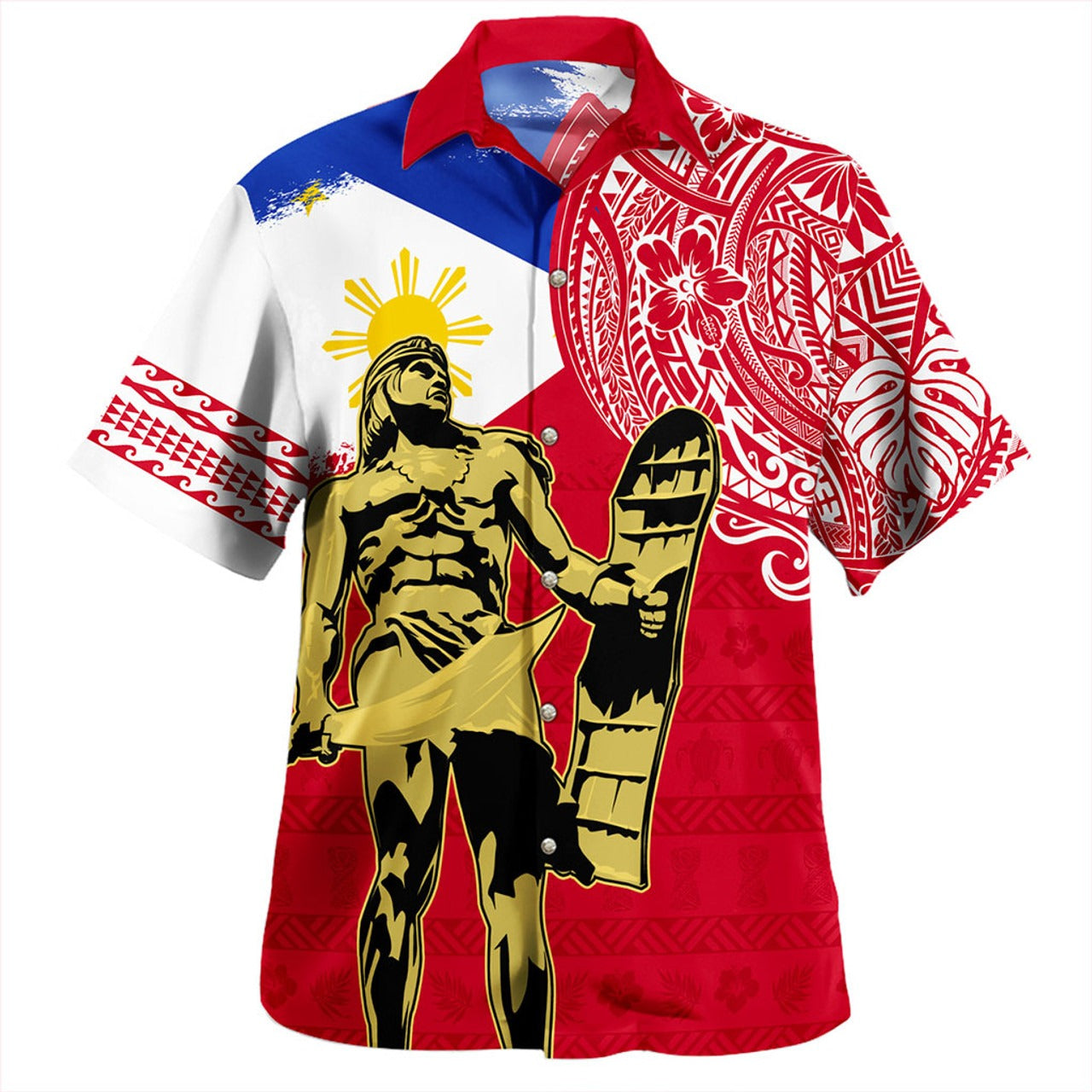 Philippines Filipinos Hawaiian Shirt Tribal Polynesia Flag With Lapu Lapu