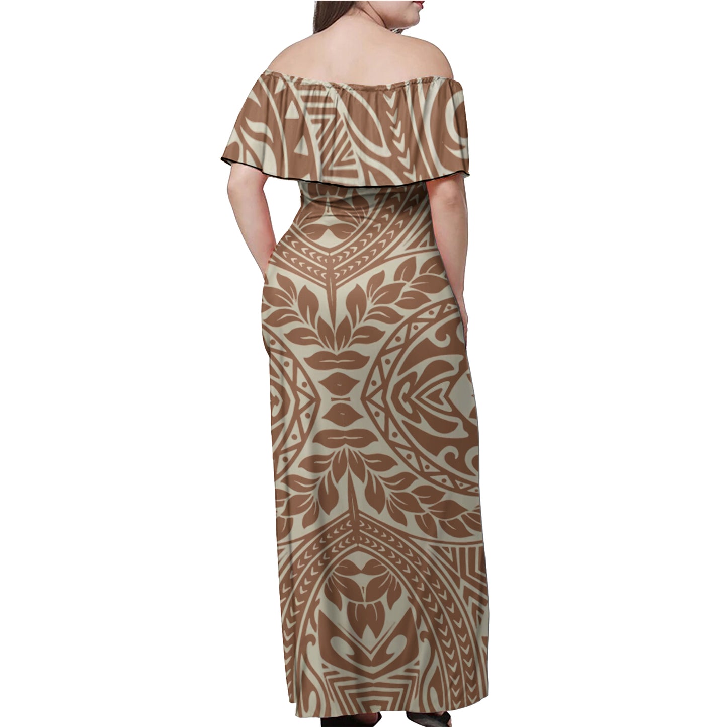 Polynesian Woman Off Shoulder Long Dress - Polynesian Pattern 16