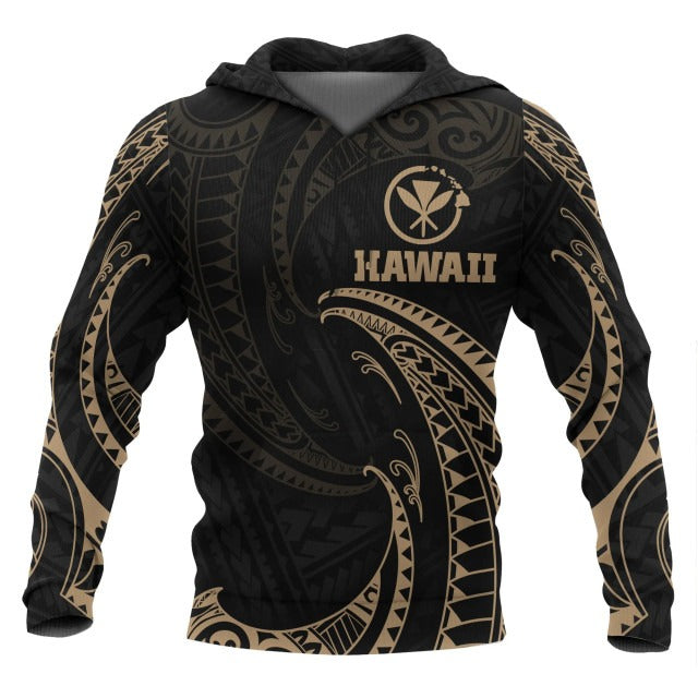 Hawaii Polynesian Hoodie - Gold Tribal Wave