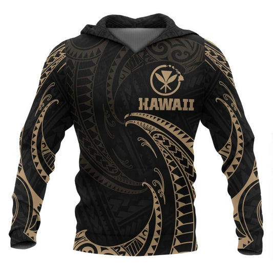 Hawaii Polynesian Hoodie - Gold Tribal Wave